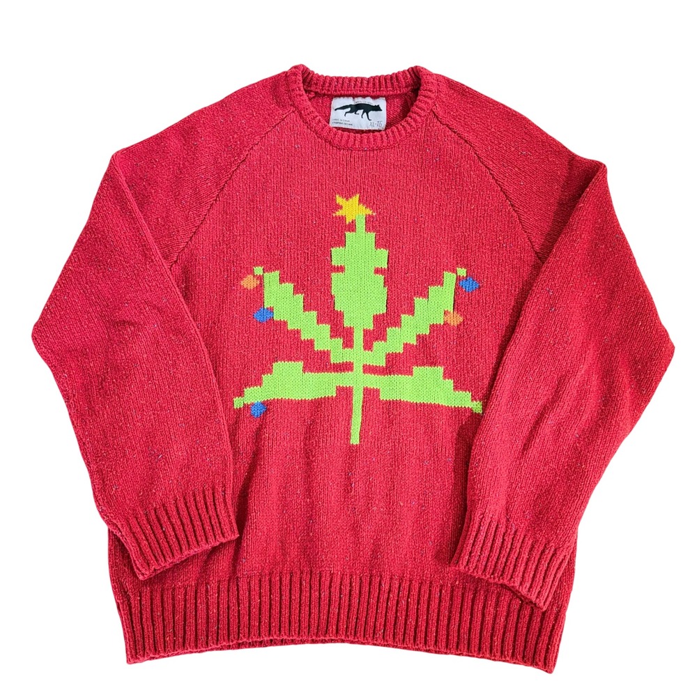 Character Hero Red Marl Holiday Leaf Christmas Tree Sweater Mens XL Y2K VTG UO